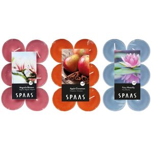 Candles by Spaas geurkaarsen - 36x stuks in 3 geuren - Maxi theelichtjes van 10 branduren