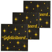 Verjaardag feest servetten - Gefeliciteerd - 48x stuks - zwart/goud - 17 x 19 cm - thumbnail