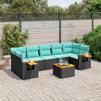 8-delige Loungeset met kussens poly rattan zwart