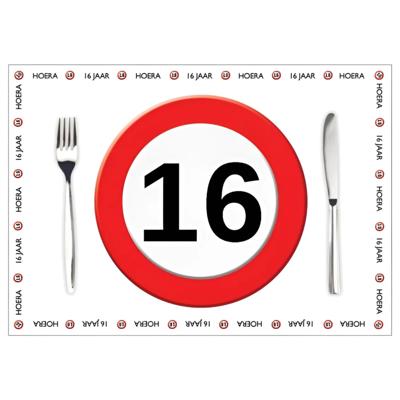 Placemat 16 jaar - 10x stuks - 42 x 30 cm - 90g - papier - verjaardag - jubileum