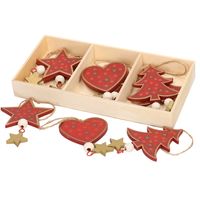 Kersthangers set van 18x rode houten ornamenten 10 cm - thumbnail