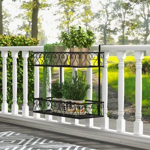 Bloemenrek om op te Hangen Metalen Bloempothouder Hangrek met Verstelbare Haken Potplantenhouder Zwart
