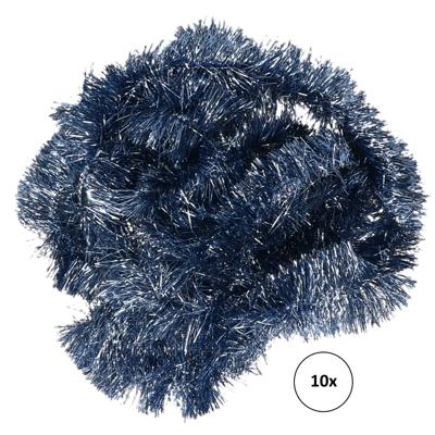 Decoris kerstslinger- 10x -guirlande - donkerblauw - glanzend lametta - 270 cm