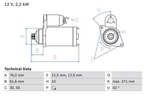 Startmotor / Starter BOSCH, Spanning (Volt)12V, u.a. für VW