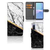 Sony Xperia 10 III | Bookcase | Marmer Wit Zwart - Origineel Cadeau Man