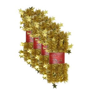 4x stuks lametta kerstslingers met sterretjes goud 200 x 6,5 cm