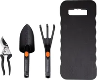 BLACK+DECKER Tuingereedschap Set - 4-delig - Inclusief snoeischaar, schep, tuinklauw en kniemat - Zwart/Oranje