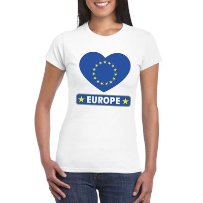 Europa t-shirt - met hartjes vlag print - wit - dames - korte mouwen - landen supporters