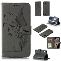 Feather patroon Litchi textuur horizontale Flip lederen draagtas met portemonnee & houder & kaartsleuven voor Galaxy A10 (grijs)