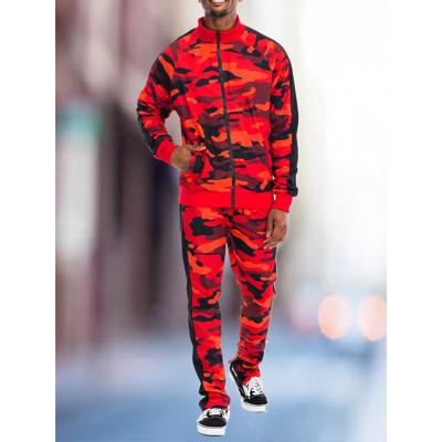 Men's Red Camo Zip Up Lightweight Two-Piece Tracksuit Set Red / XXL