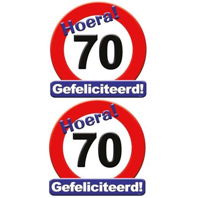 70 jaar verjaardag stopbord - 2x stuks - Dia 50 cm - Leeftijd feestartikelen - verkeersbord - Karton