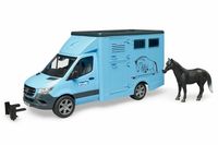 Bruder MB Sprinter dieren transport blauw met paard - thumbnail