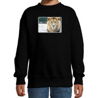 Dieren sweater / trui met leeuwen foto zwart voor kinderen - thumbnail