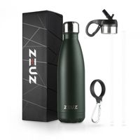 ZEUZ® Premium RVS Thermosfles & Drinkfles - Isoleerfles – Waterfles met Rietje - BPA Vrij – 500 ml - Mat Groen - thumbnail