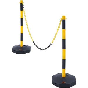 VEVOR verkeerskegel slagboompalen 2 stuks 285 x 285 mm waarschuwingskegels verkeerskegels waarschuwingsverkeerskegels met ketting, geleidepaal kegel wegversperringspaal geel & zwart water- en zandinjectie