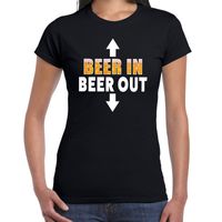 Beer in beer out drank fun t-shirt zwart voor dames - thumbnail