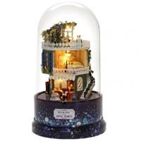 Rotatable muziekdoos miniatuur houten huis kits DIY speelgoed accessoires ambachten (A)