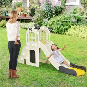 6-in-1 Grote Glijbaan voor Kinderen Klimglijbaan voor Peuters met Basketbalring/Bal/Ringworp/Telescoop Binnen en Buiten (Geel)