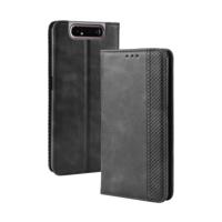 Magnetische Buckle retro Crazy Horse textuur horizontale Flip lederen case voor Galaxy A80/A90 met houder & kaartsleuven & fotolijstjes (zwart)