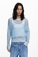 Metallische ajourtrui - BLUE - L Metallische ajourtrui - BLUE - L
