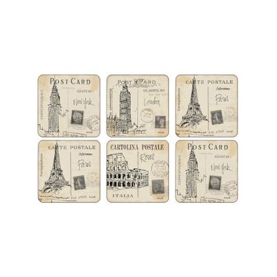 Onderzetters Postcard Sketches, set van 6