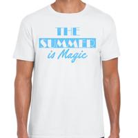 Toppers verkleed T-shirt heren - The summer is Magic - wit - glitter blauw - Tropische feestkleding