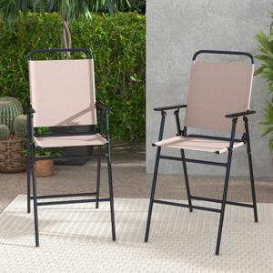 Set van 2 Opvouwbare Barstoelen voor Buiten Ademende Stof Metalen Frame Armleuningen Lichtgewicht Barstoelen voor Terras