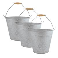 Zinken emmer - 3x stuks - 9,5 liter - bloempot/plantenpot - Tuindecoratie bloememmer/bloembak/plante
