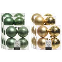 Kerstversiering kunststof kerstballen mix salie groen/goud 6-8-10 cm pakket van 44x stuks - Kerstbal