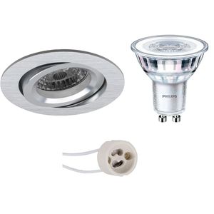 LED Spot Set - Pragmi Aerony Pro - GU10 Fitting - Inbouw Rond - Mat Zilver - Kantelbaar - Ø82mm - Philips - CorePro 840 36D - 3.5W - Natuurlijk Wit 4000K