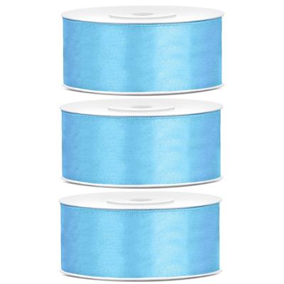 Sierlint satijn - 3x - Lichtblauw - 2.5 cm/25 mm x 25 meter - Cadeaulint satijnlint/sierlinten - Hob