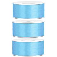 Sierlint satijn - 3x - Lichtblauw - 2.5 cm/25 mm x 25 meter - Cadeaulint satijnlint/sierlinten - Hob
