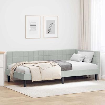 Hoekbedframe met hoofdeinde Lichtgrijs 90 x 190 cm Fluweel