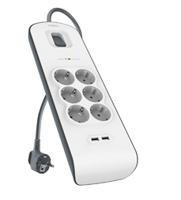 Belkin BSV604vf2M Overspanningsveilige stekkerdoos 6-voudig Wit, Grijs Randaarde stekker 1 stuk(s)