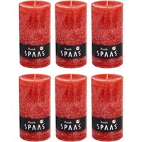 6x Rode woondecoratie kaarsen rustiek 7 x 13 cm 60 branduren