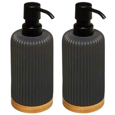 5Five Zeeppompje/dispenser - 2x - kunststeen - antraciet - 270 ml - navulbaar - toilet/badkamer/toil