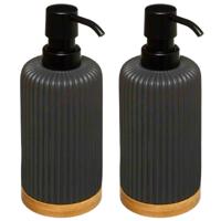 5Five Zeeppompje/dispenser - 2x - kunststeen - antraciet - 270 ml - navulbaar - toilet/badkamer/toil