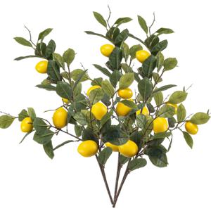 Kunstbloem citrusfruit tak citroen - 3x - 95 cm - geel - losse steel - Kunst zijdebloemen