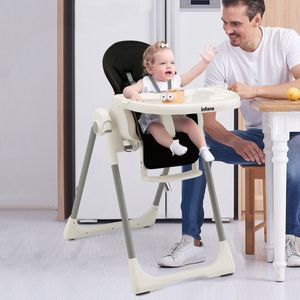 Opvouwbare Kinderstoel met Ligfunctie Converteerbare Kinderstoel met Speelgoedbeugel 7 Hoogtes Dubbel Blad Veiligheidsgordel