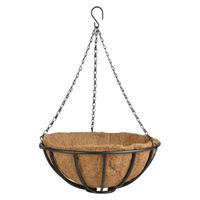 Metalen hanging basket / plantenbak zwart met ketting 35 cm - hangende bloemen - Plantenbakken - thumbnail