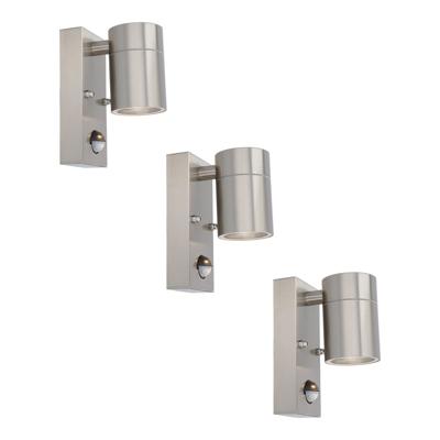 Set van 3 Mason Wandlampen - 6000K Daglicht Wit - Bewegingssensor en Schemerschakelaar - RVS - IP44 Waterdicht - Wandspot voor binnen en buiten