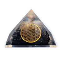 Kunsthars Toermalijn Piramide met Kristalpunt en Bloem des Levens - thumbnail
