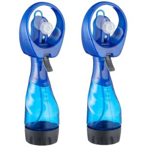 Ventilator/Waterverstuiver voor in je hand - 2x - Verkoeling in zomer - 25 cm - Blauw