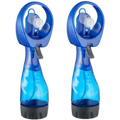 Ventilator/Waterverstuiver voor in je hand - 2x - Verkoeling in zomer - 25 cm - Blauw
