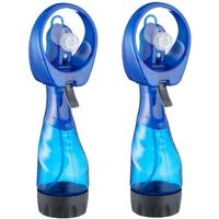 Ventilator/Waterverstuiver voor in je hand - 2x - Verkoeling in zomer - 25 cm - Blauw