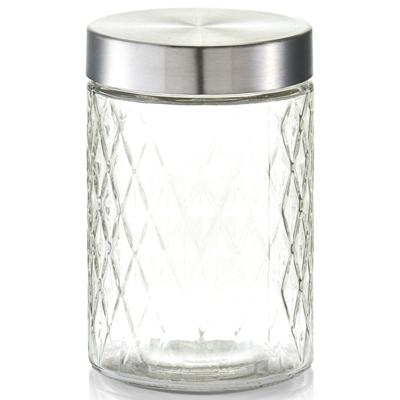 Zeller Voorraadpot - glas - 1x - bewaarpot - 1200 ml - geruit - 11 x 17 cm