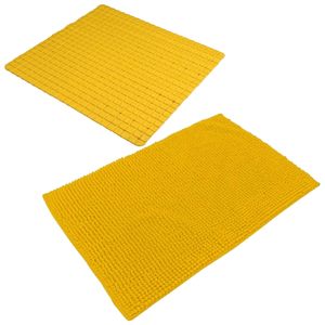 Urban Living Douche anti-slip en droogloop mat/tapijt - badkamer - rubber/polyester - okergeel