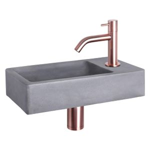 Differnz Force fonteinset - 40x22x8cm - Rechthoek - 1 kraangat - Gebogen rose koper kraan - Beton Grijs 38.400.67