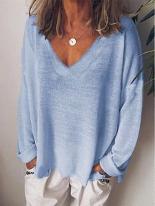 Casual V Neck Cotton-Blend Long Sleeve T-shirt