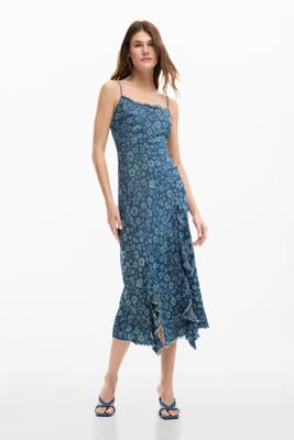 Denim jurk met ruches - BLUE - S Denim jurk met ruches - BLUE - S